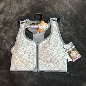 NWT AVIA Grey Zip Up Sports Bra Size XL